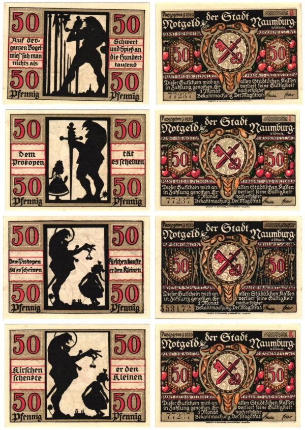 GERMANY Naumburg a. Saale (Kirschenfest) 1920 local banknotes lot / Notgeld / 4 pcs. UNC