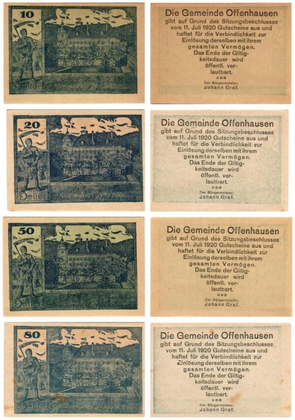 AUSTRIA Offenhausen (Series 1) 1920 local banknotes lot / Notgeld / 4 pcs. XF+