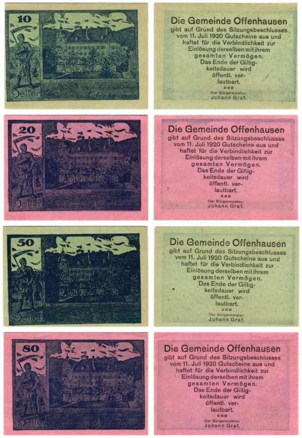 AUSTRIA Offenhausen (Series 2) 1920 local banknotes lot / Notgeld / 4 pcs. UNC