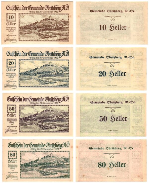 AUSTRIA Obritzberg 1920 local banknotes lot / Notgeld / 4 pcs. XF