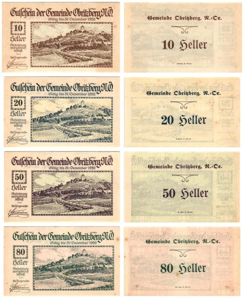 AUSTRIA Obritzberg 1920 local banknotes lot / Notgeld / 4 pcs. XF