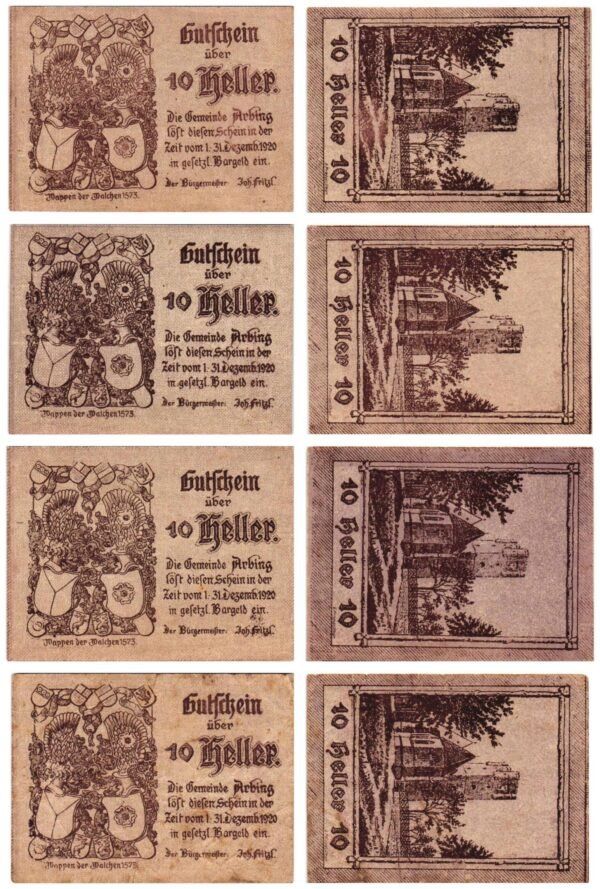 AUSTRIA Arbing 1920 local banknotes lot / Notgeld / 4 pcs. VF+