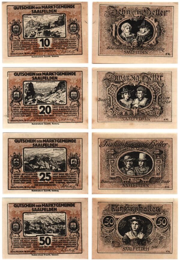 AUSTRIA Saalfelden 1920 local banknotes lot / Notgeld / 4 pcs. VF+