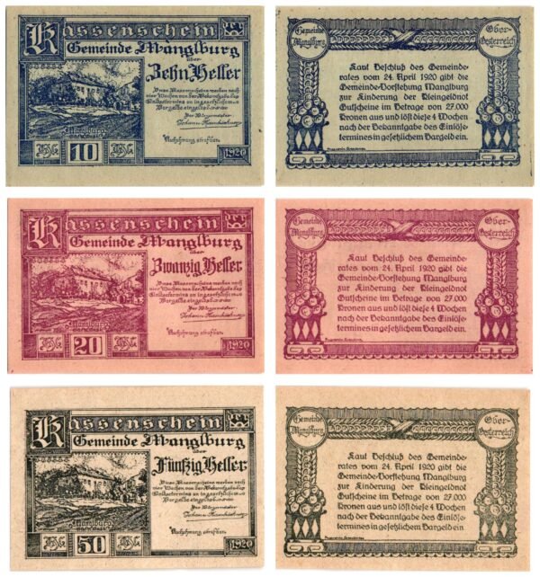 AUSTRIA Manglburg 1920 local banknotes lot / Notgeld / 3 pcs. UNC