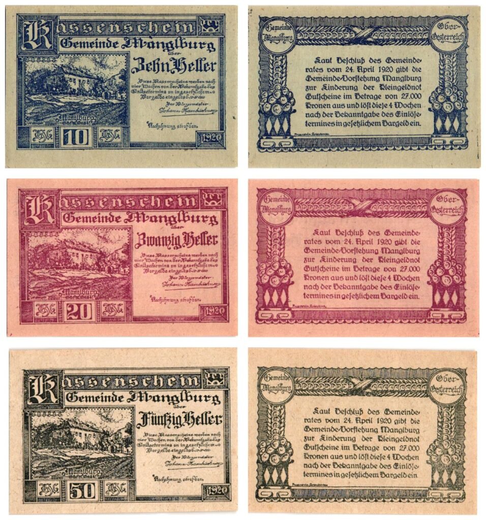 AUSTRIA Manglburg 1920 local banknotes lot / Notgeld / 3 pcs. UNC