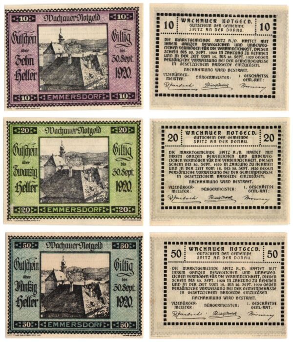 AUSTRIA Emmersdorf 1920 local banknotes lot / Notgeld / 3 pcs. UNC