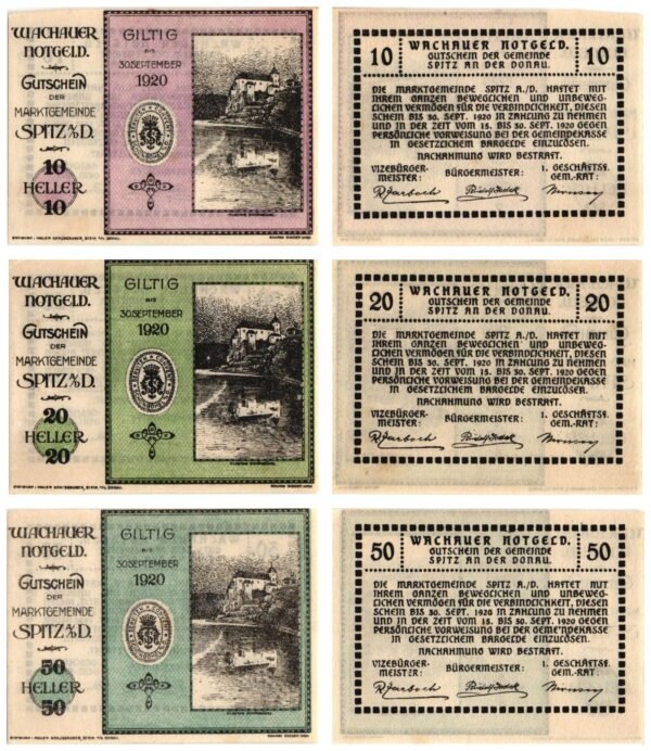 AUSTRIA Spitz an der Donau 1920 local banknotes lot / Notgeld / 3 pcs. UNC-