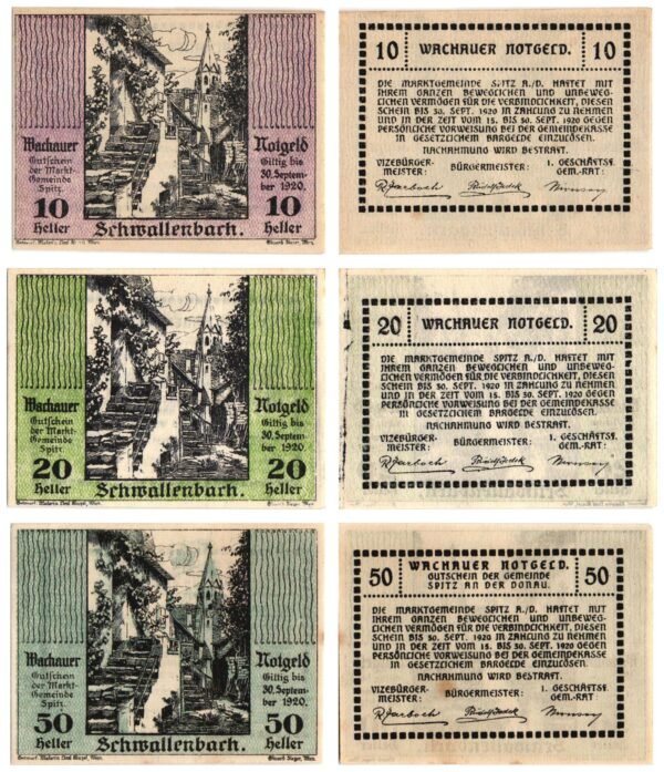 AUSTRIA Schwallenbach 1920 local banknotes lot / Notgeld / 3 pcs. UNC
