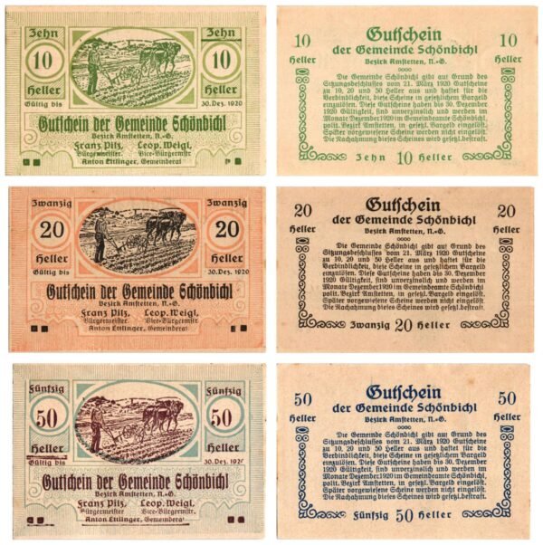 AUSTRIA Schönbichl 1920 local banknotes lot / Notgeld / 3 pcs. UNC