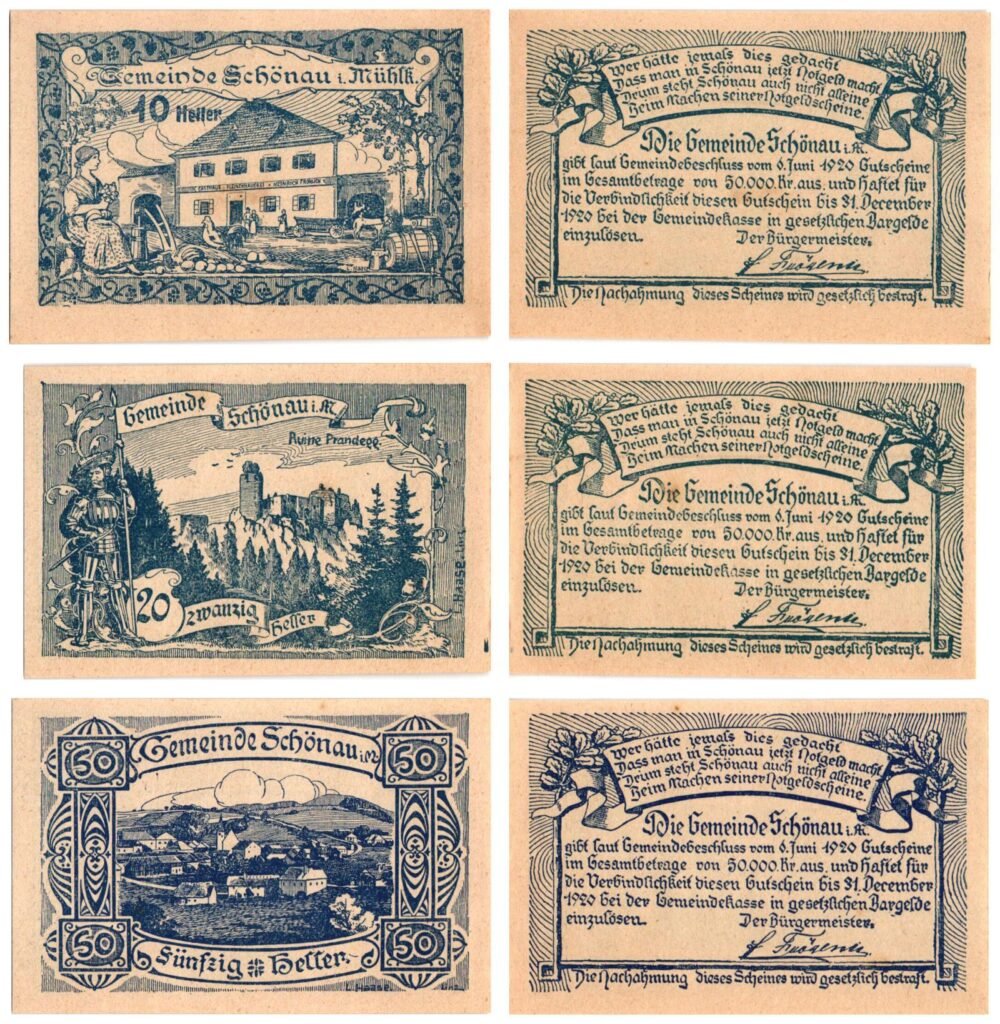 AUSTRIA Schönau im Mühlkreis 1920 local banknotes lot / Notgeld / 3 pcs. UNC