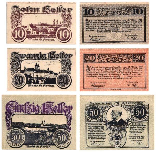 AUSTRIA Markt St. Florian 1920 local banknotes lot / Notgeld / 3 pcs. UNC