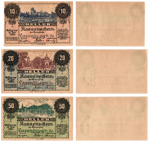 AUSTRIA Laxenburg 1920 local banknotes lot / Notgeld / 3 pcs. UNC