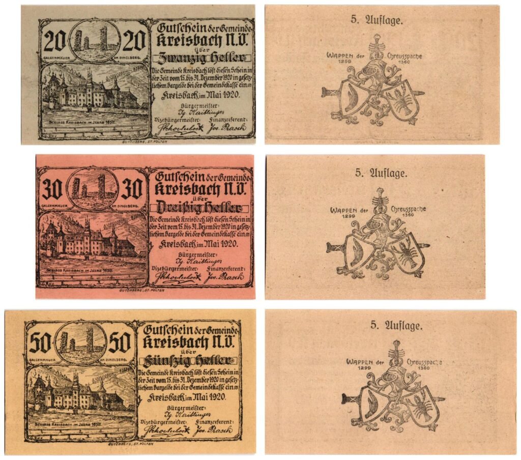 AUSTRIA Kreisbach (5. Auflage) 1920 local banknotes lot / Notgeld / 3 pcs. UNC