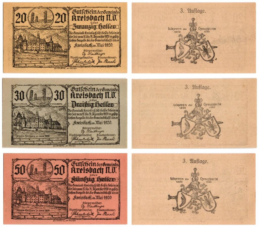 AUSTRIA Kreisbach (3. Auflage) 1920 local banknotes lot / Notgeld / 3 pcs. UNC