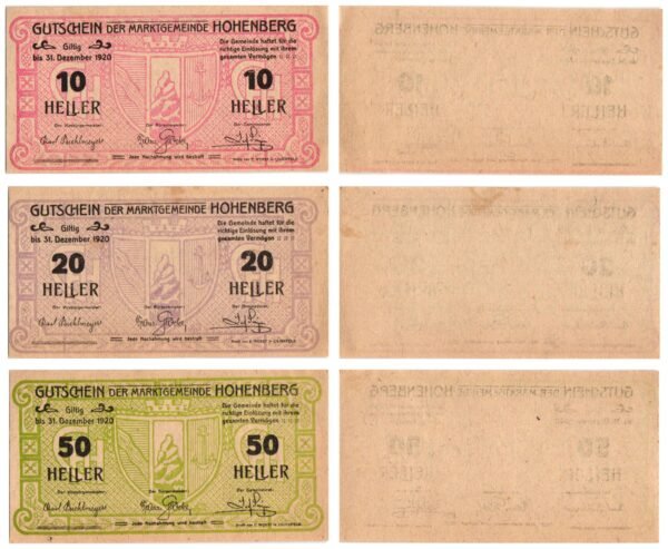 AUSTRIA Hohenberg 1920 local banknotes lot / Notgeld / 3 pcs. UNC