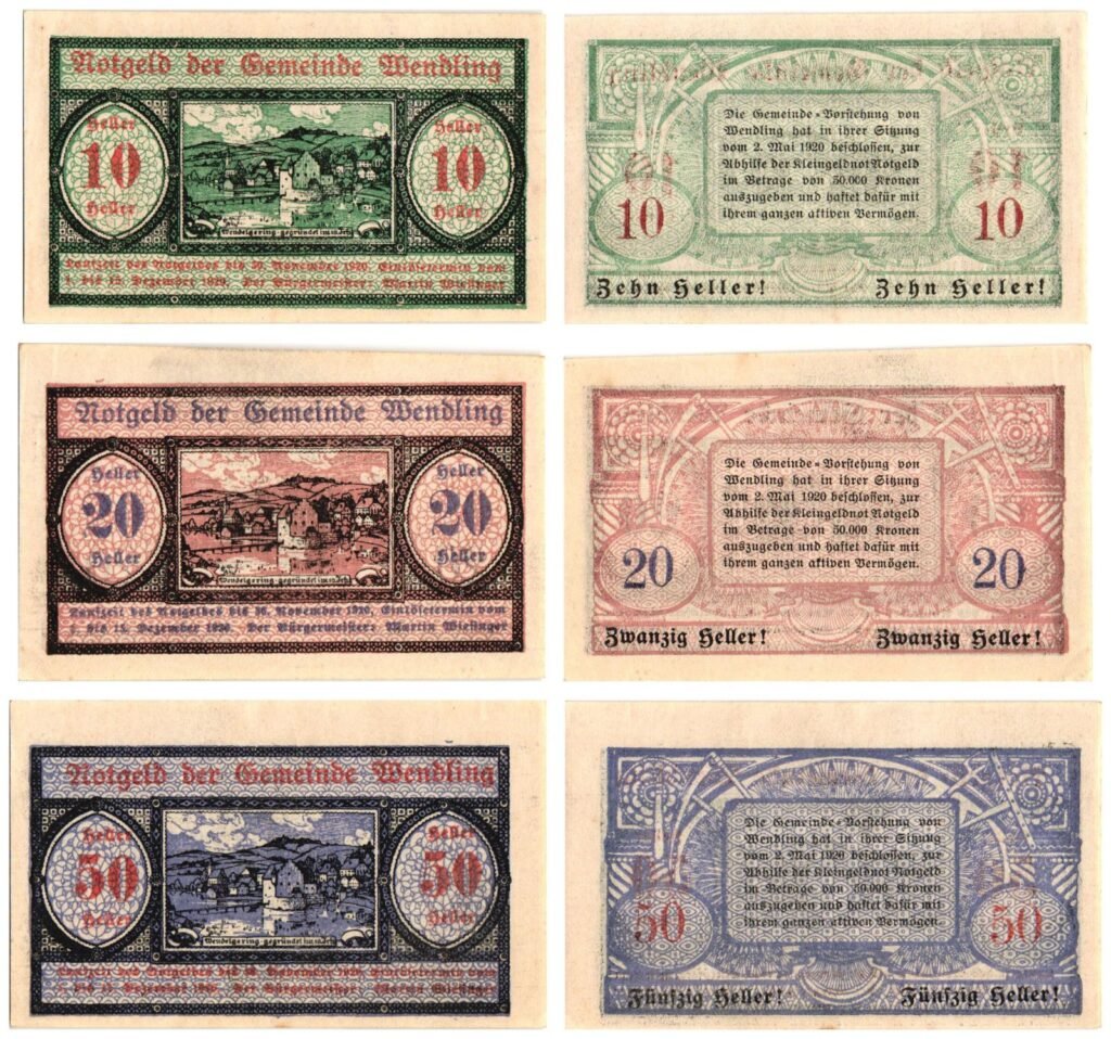 AUSTRIA Wendling 1920 local banknotes lot / Notgeld / 3 pcs. UNC