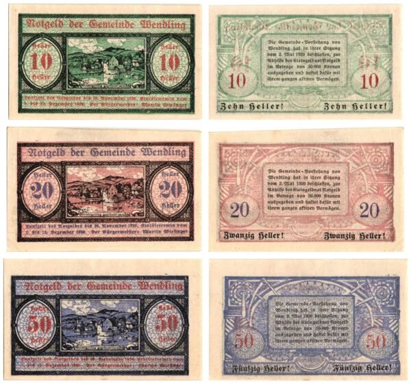 AUSTRIA Wendling 1920 local banknotes lot / Notgeld / 3 pcs. UNC