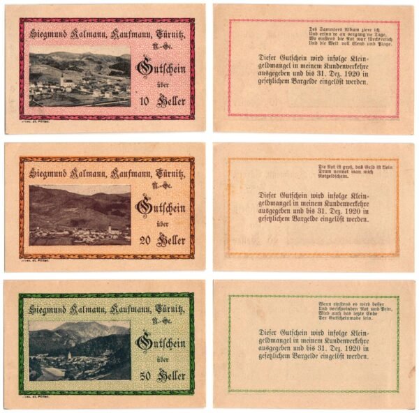 AUSTRIA Türnitz 1920 local banknotes lot / Notgeld / 3 pcs. UNC