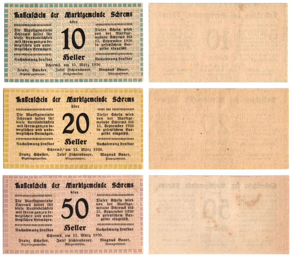 AUSTRIA Schrems 1920 local banknotes lot / Notgeld / 3 pcs. UNC-