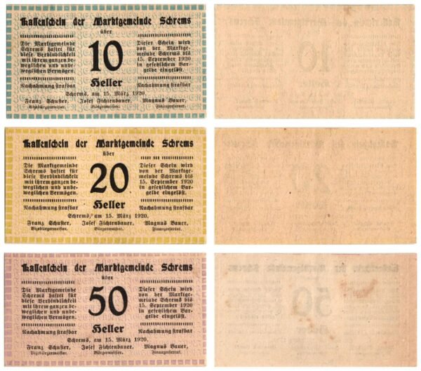 AUSTRIA Schrems 1920 local banknotes lot / Notgeld / 3 pcs. UNC-