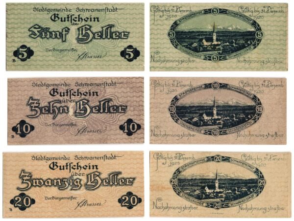 AUSTRIA Schwanenstadt 1920 local banknotes lot / Notgeld / 3 pcs. UNC-