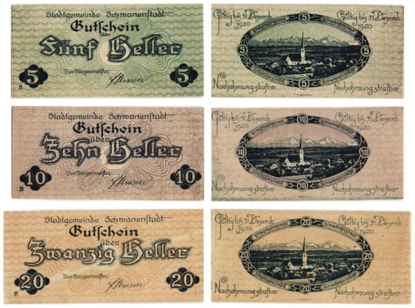 AUSTRIA Schwanenstadt 1920 local banknotes lot / Notgeld / 3 pcs. UNC-