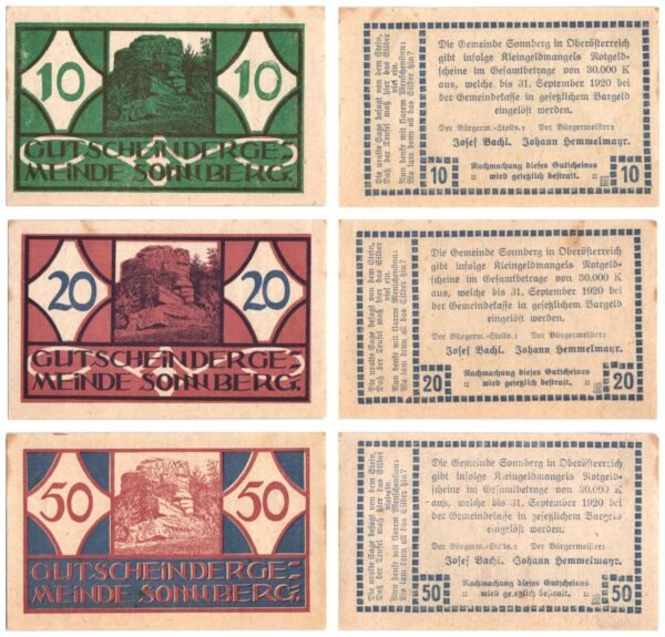 AUSTRIA Sonnberg 1920 local banknotes lot / Notgeld / 3 pcs. UNC-