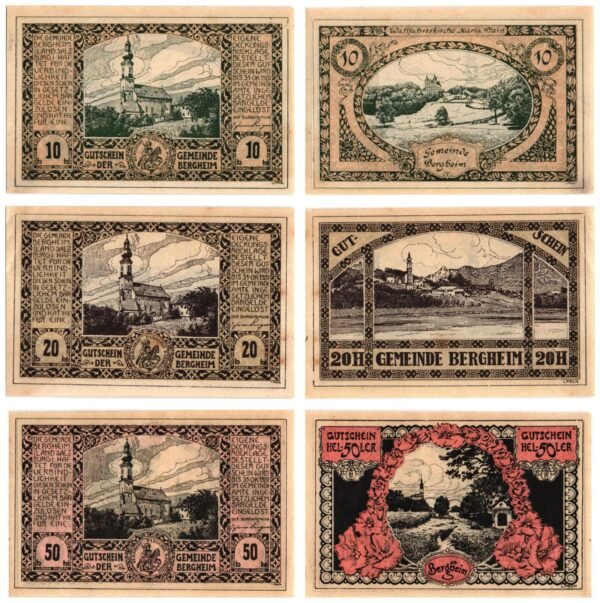 AUSTRIA Bergheim 1920 local banknotes lot / Notgeld / 3 pcs. UNC