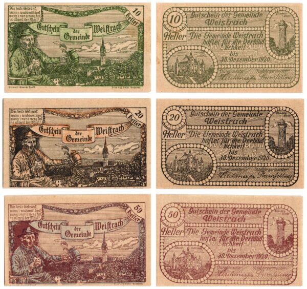 AUSTRIA Weistrach 1920 local banknotes lot / Notgeld / 3 pcs. UNC