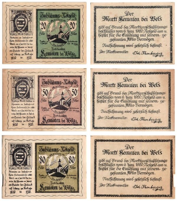 AUSTRIA Kematen bei Wels 1920 local banknotes lot / Notgeld / 3 pcs. UNC