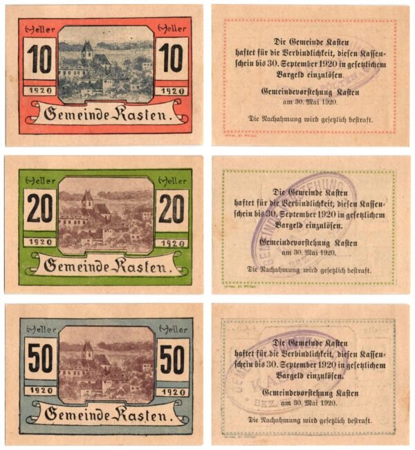 AUSTRIA Kasten 1920 local banknotes lot / Notgeld / 3 pcs. UNC