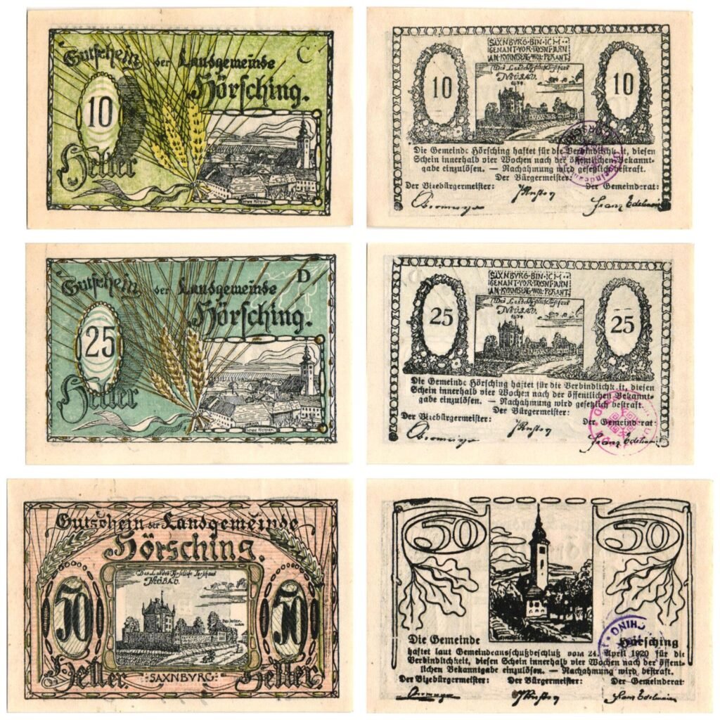 AUSTRIA Hörsching 1920 local banknotes lot / Notgeld / 3 pcs. UNC