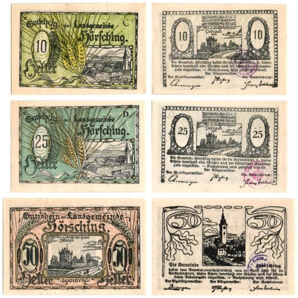 AUSTRIA Hörsching 1920 local banknotes lot / Notgeld / 3 pcs. UNC