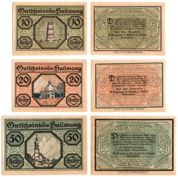 AUSTRIA Hallwang 1920 local banknotes lot / Notgeld / 3 pcs. UNC