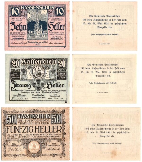 AUSTRIA Traiskirchen 1920 local banknotes lot / Notgeld / 3 pcs. UNC-