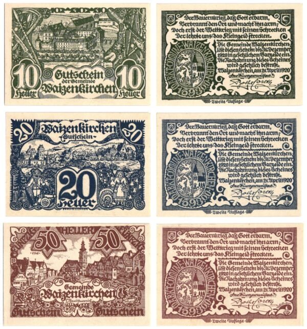 AUSTRIA Waizenkirchen 1920 local banknotes lot / Notgeld / 3 pcs. UNC