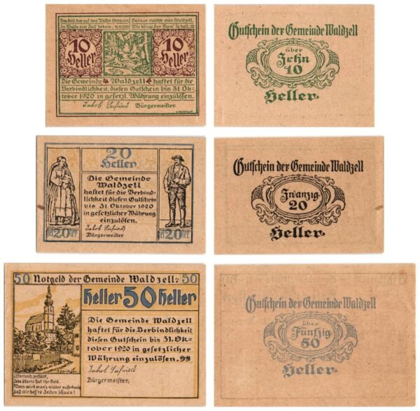 AUSTRIA Waldzell 1920 local banknotes lot / Notgeld / 3 pcs. UNC