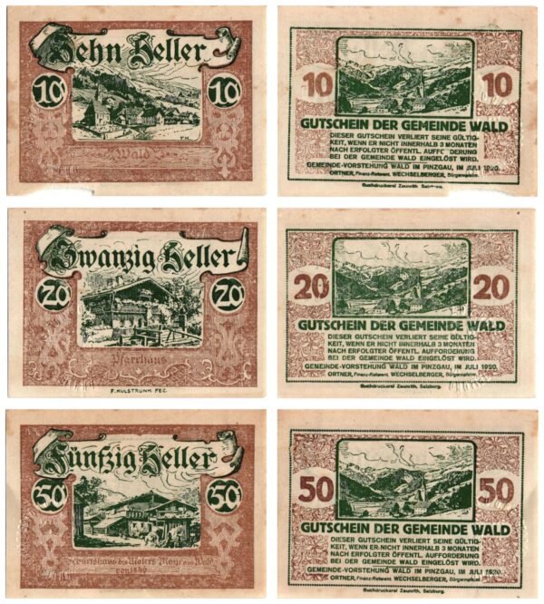 AUSTRIA Wald im Pinzgau 1920 local banknotes lot / Notgeld / 3 pcs. VG