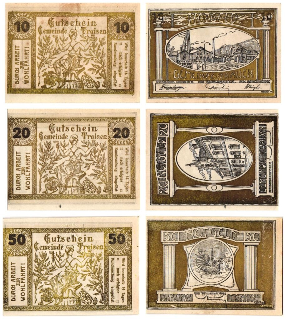 AUSTRIA Traisen 1920 local banknotes lot / Notgeld / 3 pcs. UNC
