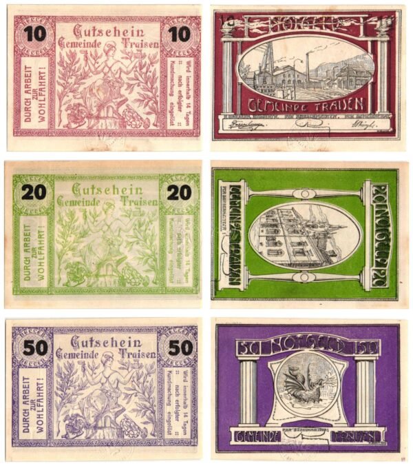 AUSTRIA Traisen 1920 local banknotes lot / Notgeld / 3 pcs. UNC