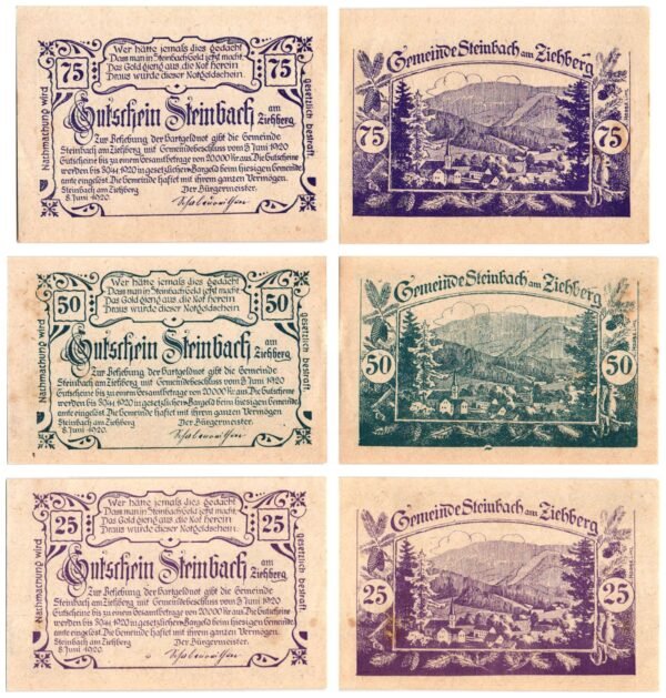 AUSTRIA Steinbach am Ziehberg 1920 local banknotes lot / Notgeld / 3 pcs. UNC