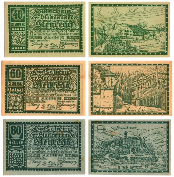 AUSTRIA Steyregg 1920 local banknotes lot / Notgeld / 3 pcs. UNC