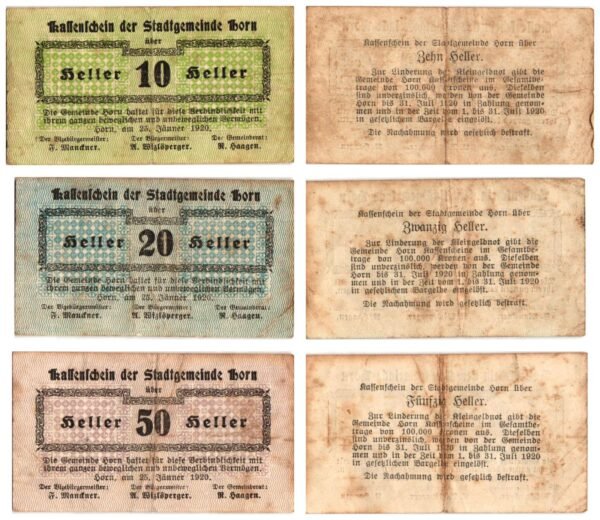 AUSTRIA Horn 1920 local banknotes lot / Notgeld / 3 pcs. F+