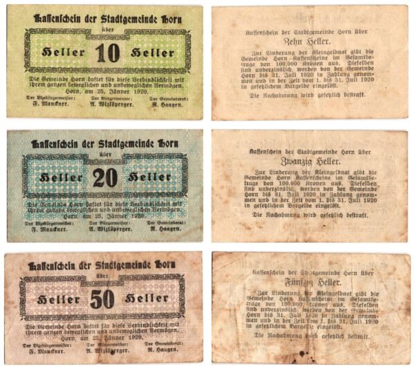 AUSTRIA Horn 1920 local banknotes lot / Notgeld / 3 pcs. VF-