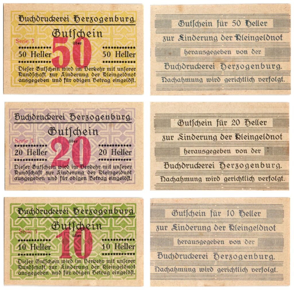 AUSTRIA Herzogenburg (Serie 3) 1920 local banknotes lot / Notgeld / 3 pcs. UNC
