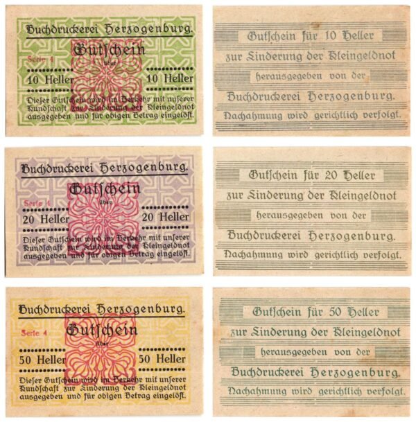 AUSTRIA Herzogenburg (Serie 4) 1920 local banknotes lot / Notgeld / 3 pcs. UNC-