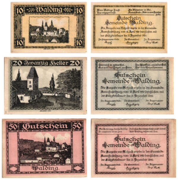 AUSTRIA Walding 1920 local banknotes lot / Notgeld / 3 pcs. UNC