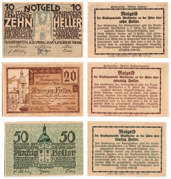 AUSTRIA Waidhofen an der Ybbs 1920 local banknotes lot / Notgeld / 3 pcs. UNC
