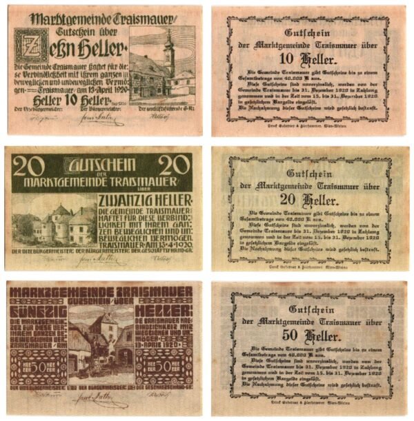 AUSTRIA Traismauer 1920 local banknotes lot / Notgeld / 3 pcs. VF+