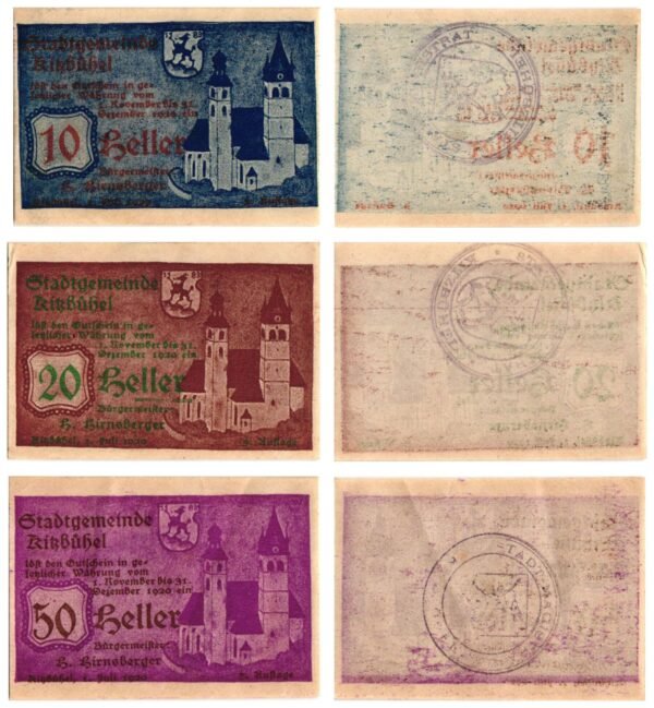 AUSTRIA Kitzbühel 1920 local banknotes lot / Notgeld / 3 pcs. XF